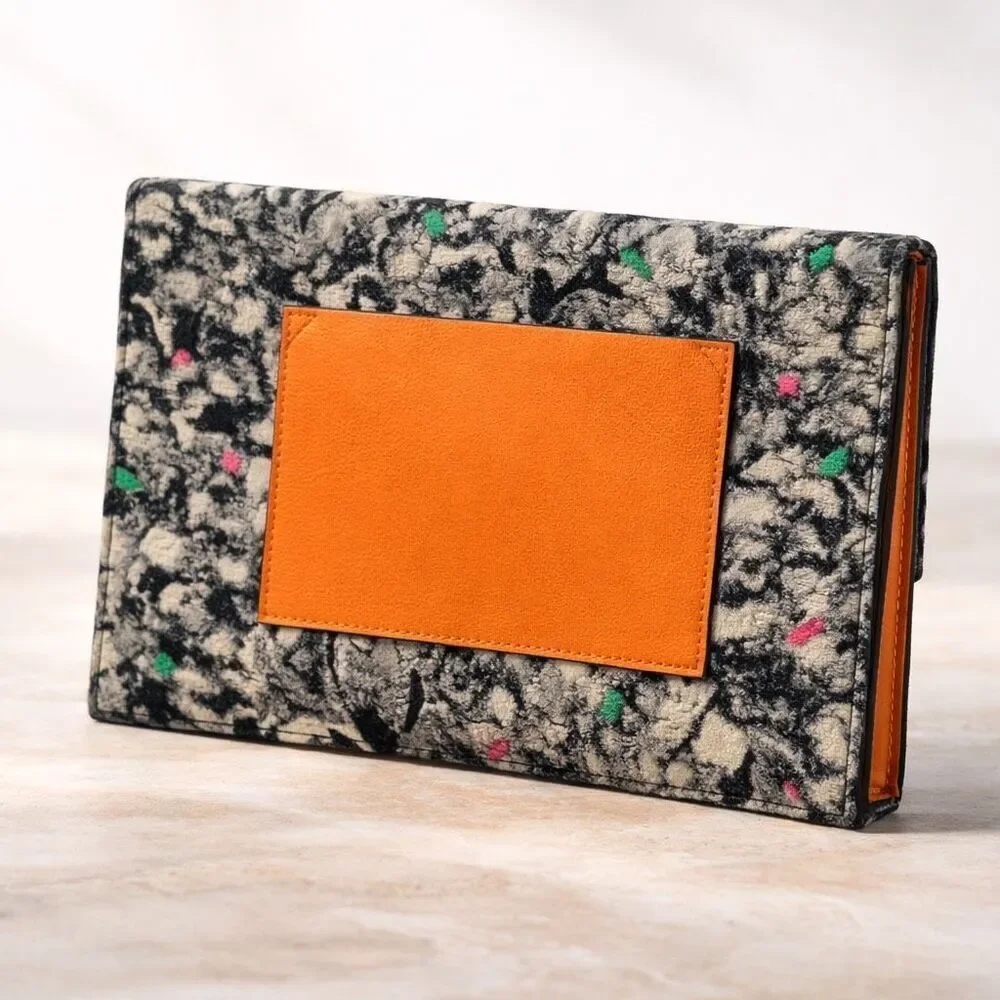 Proenza Schouler Lunch Clutch Abstract Canvas Orange Leather Accent Envelope Bag